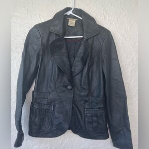 Vintage Cambridge DryGoods black, 100% leather blazer style jacket; size S